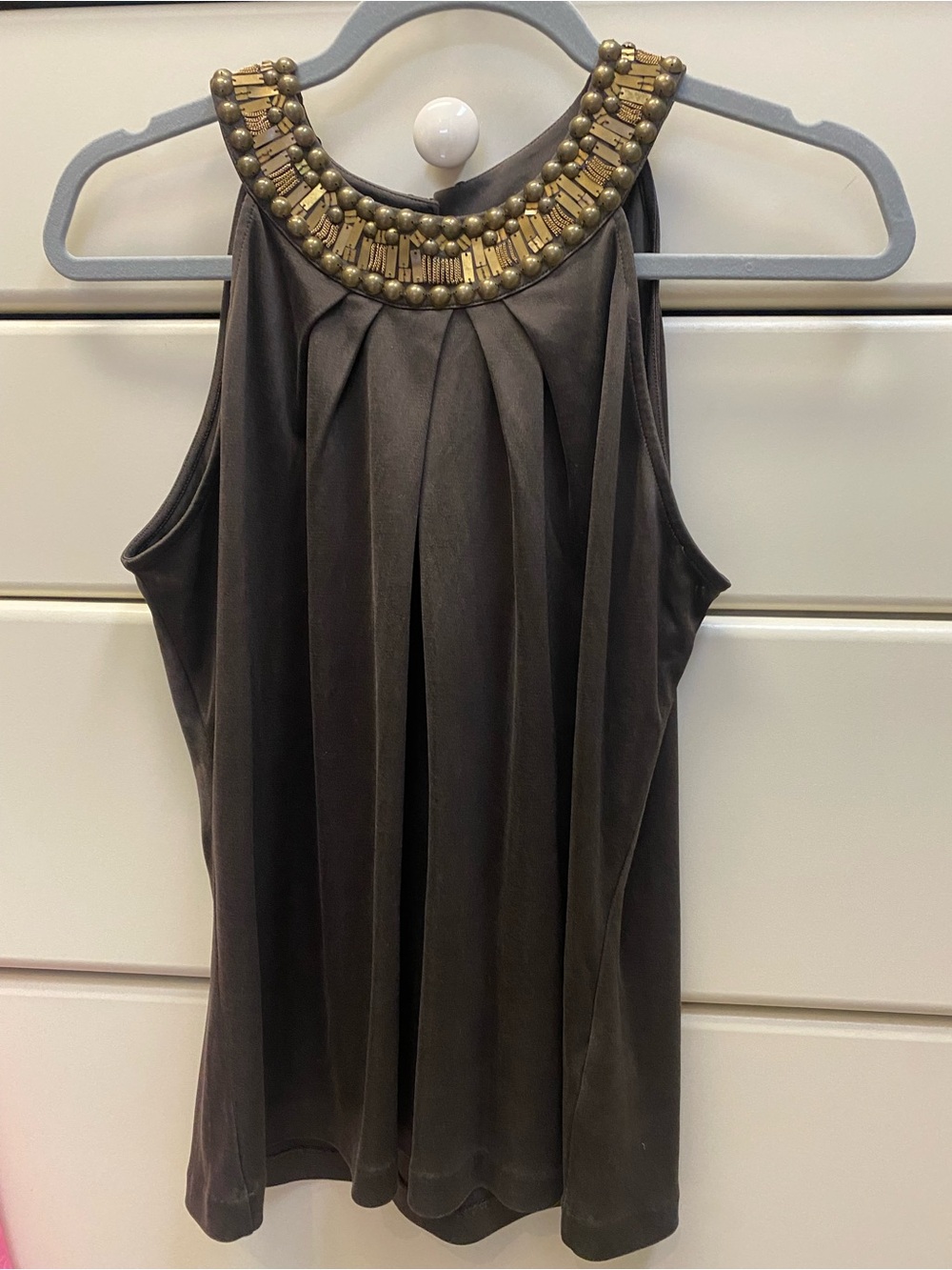 Anne Klein Halter Camisole with Gold Beaded Neckline